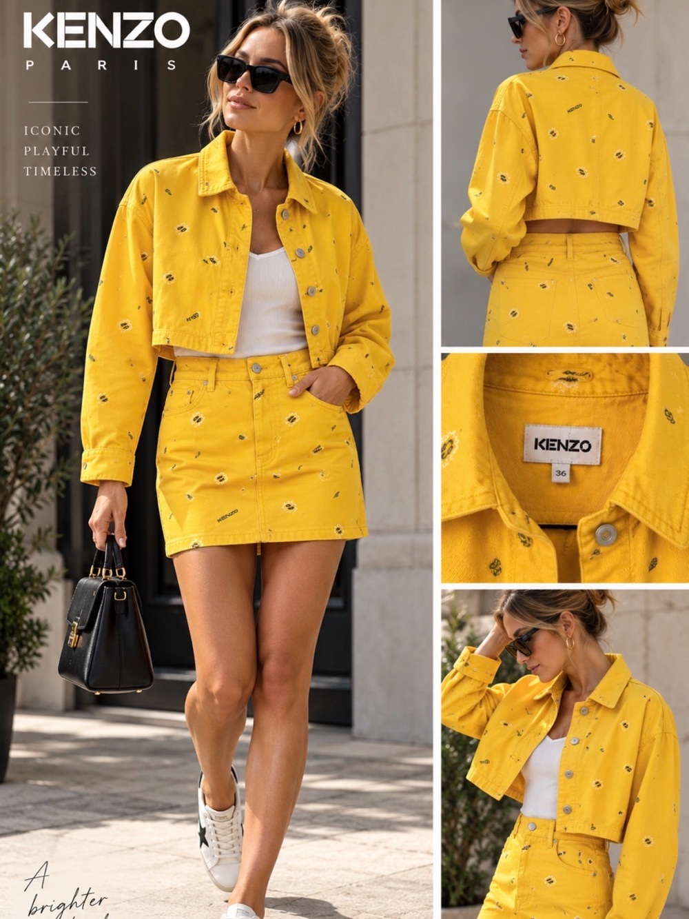 KENZO $900 Women's Yellow Denim Jacket and Skirt Set